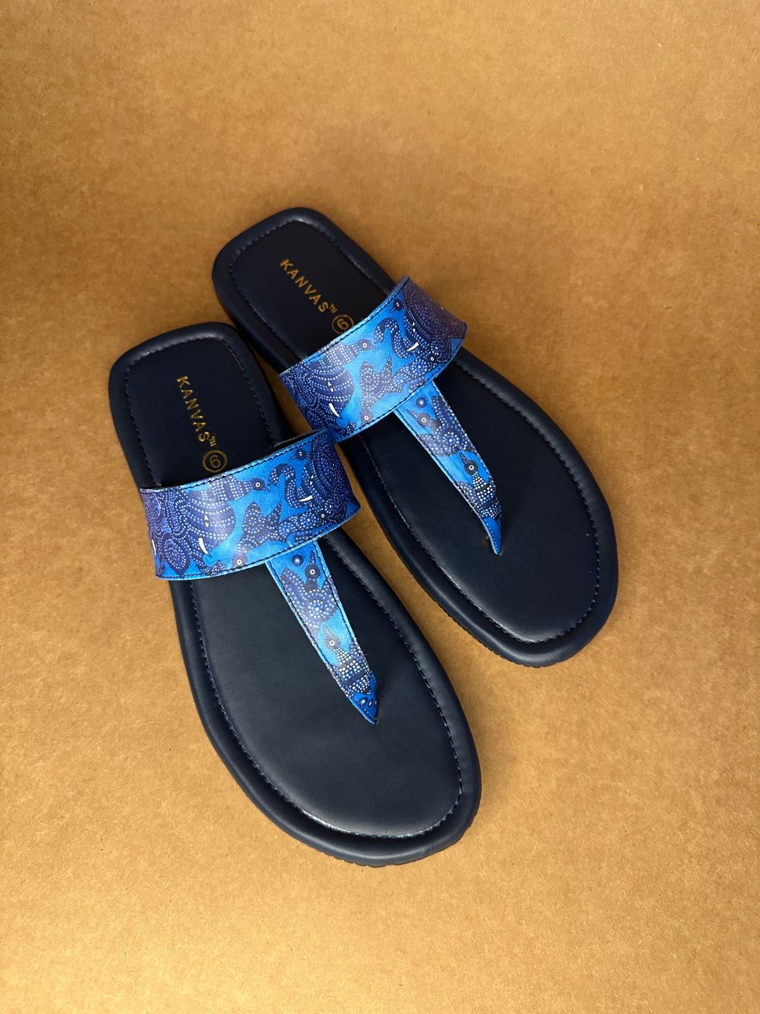 Royal Blue Bhil Art Chappals