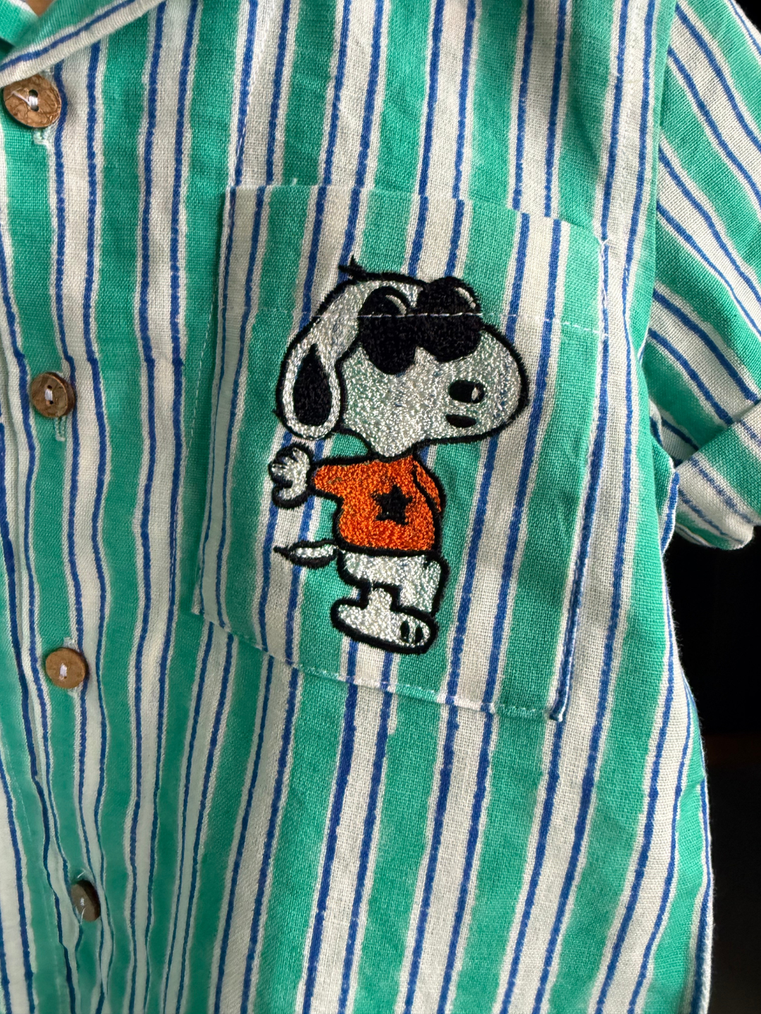 Kids Cotton Linen Co-ord Set - Green Striped Print