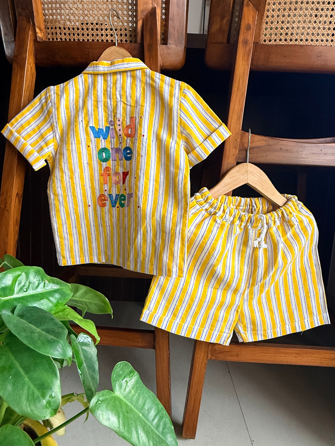 Kids Cotton Linen Co-ord Set -Yellow Stripped Print