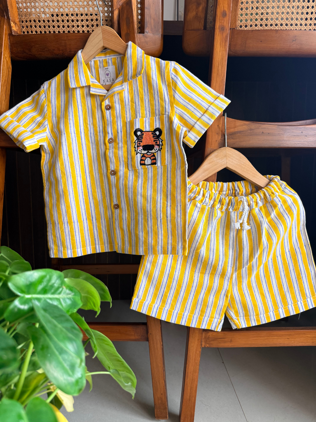 Kids Cotton Linen Co-ord Set -Yellow Stripped Print