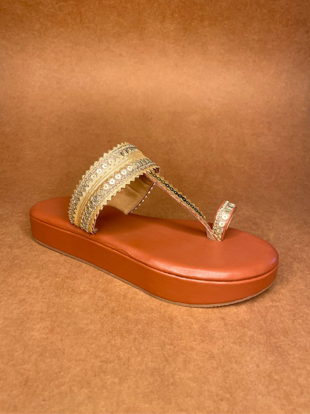 Golden Embroidered Work Kolhapuri Heels