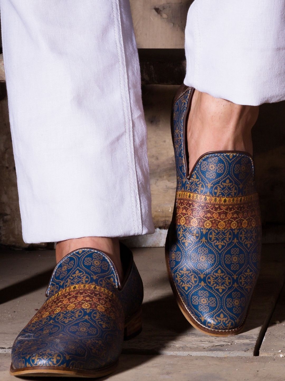 Dark Blue Mughal Art Designer Loafers