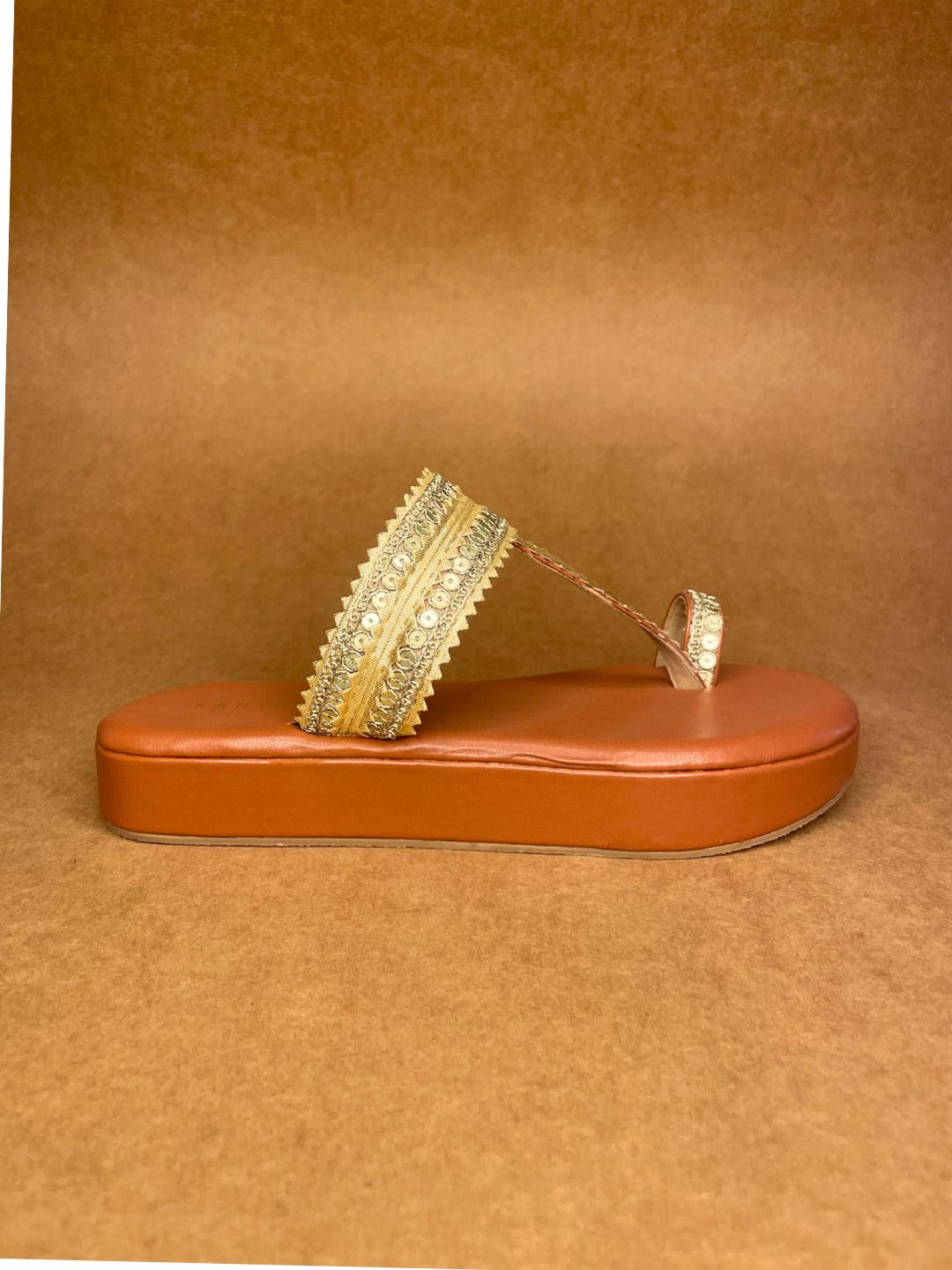 Golden Embroidered Work Kolhapuri Heels