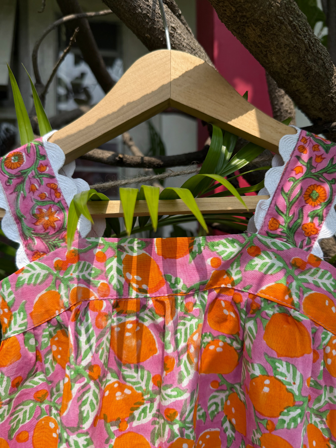 Girls Cotton Linen Co-ord Set - Orange Lemon Print