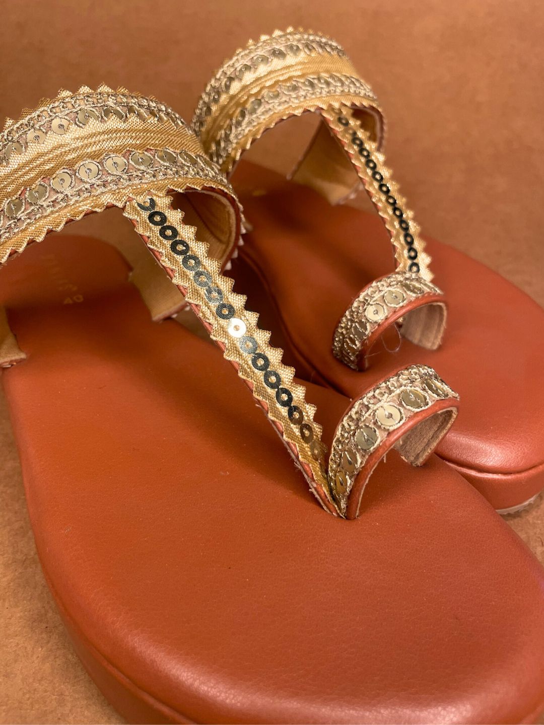 Golden Embroidered Work Kolhapuri Heels