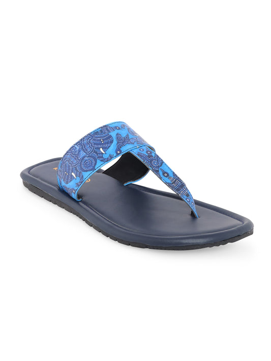 Royal Blue Bhil Art Chappals