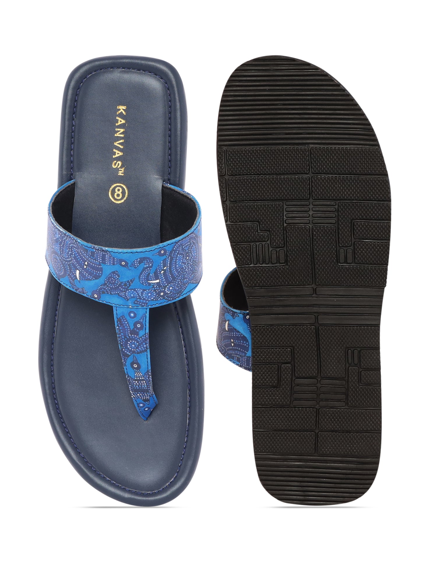 Royal Blue Bhil Art Chappals