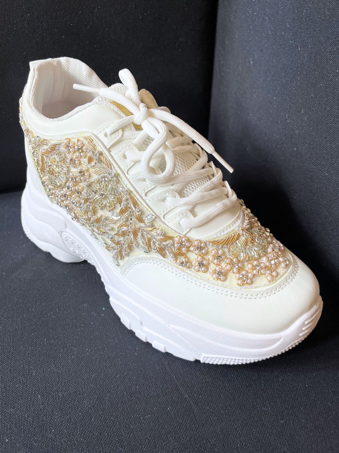 Gold & Silver Pearl Work Sneakers