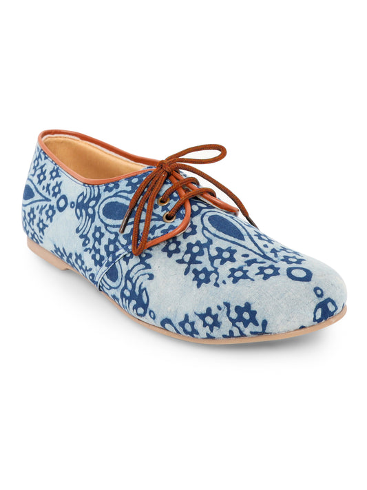 Blue Dabu Print Casual Oxfords