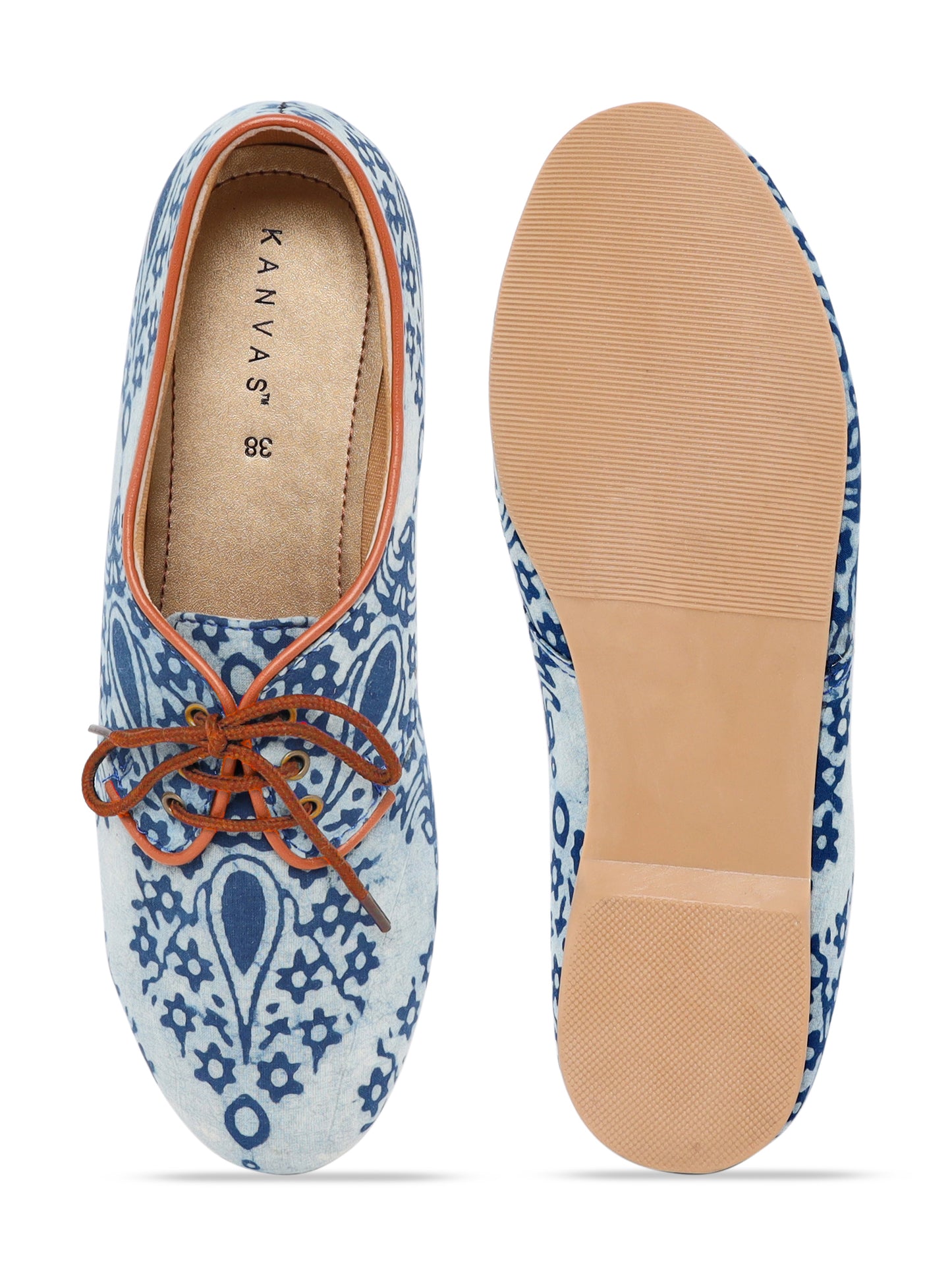 Blue Dabu Print Casual Oxfords