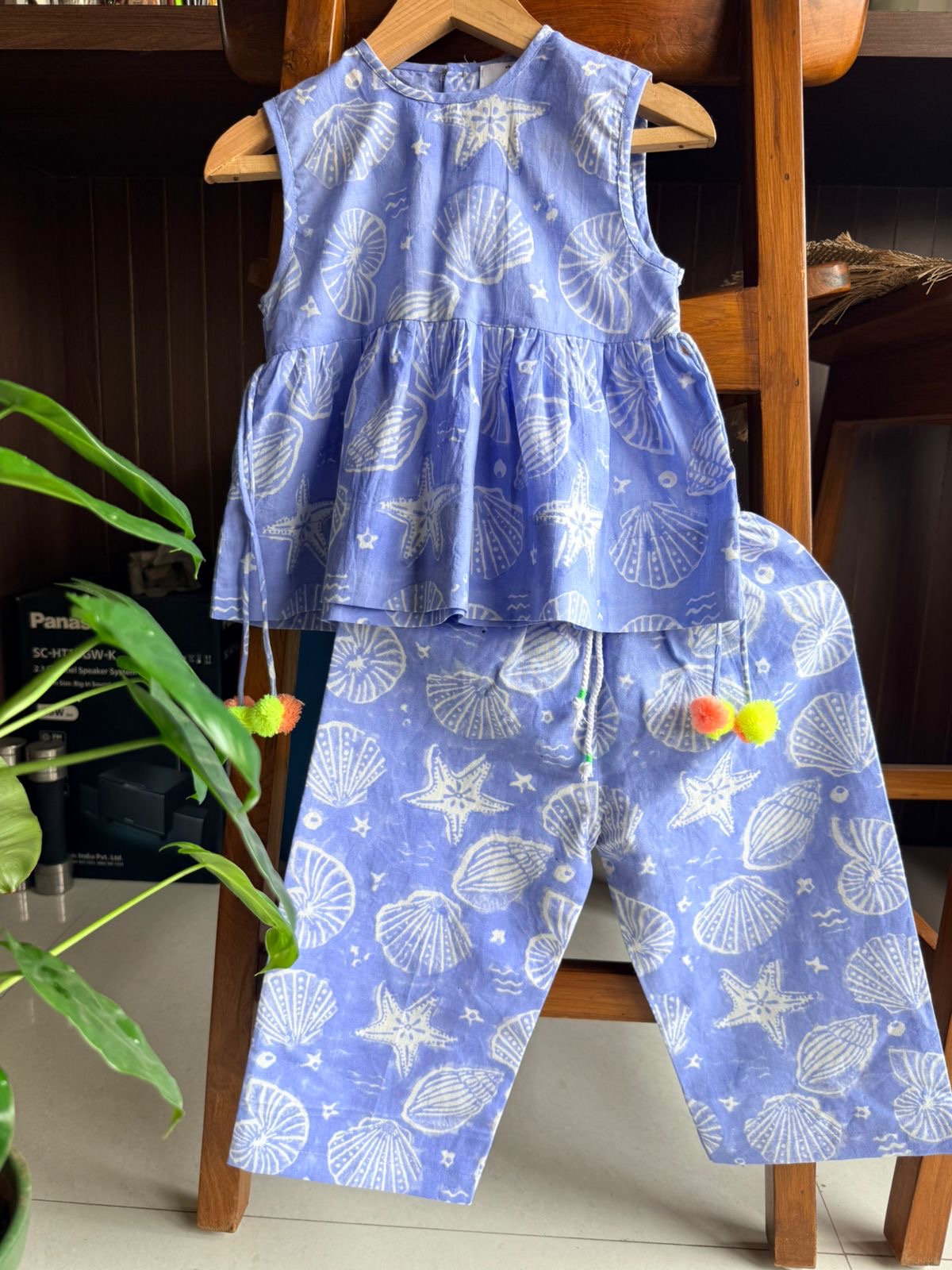 Girls Cotton Linen Co-ord Set - Periwinkle Starfish Print