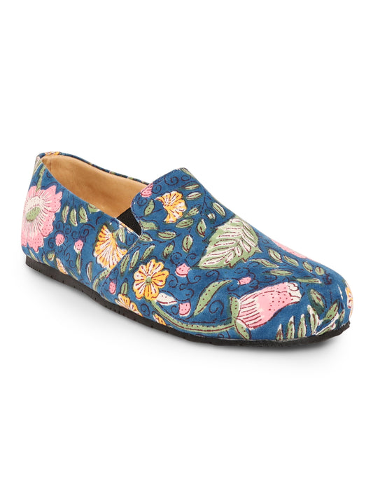 Blue Floral Moccasins