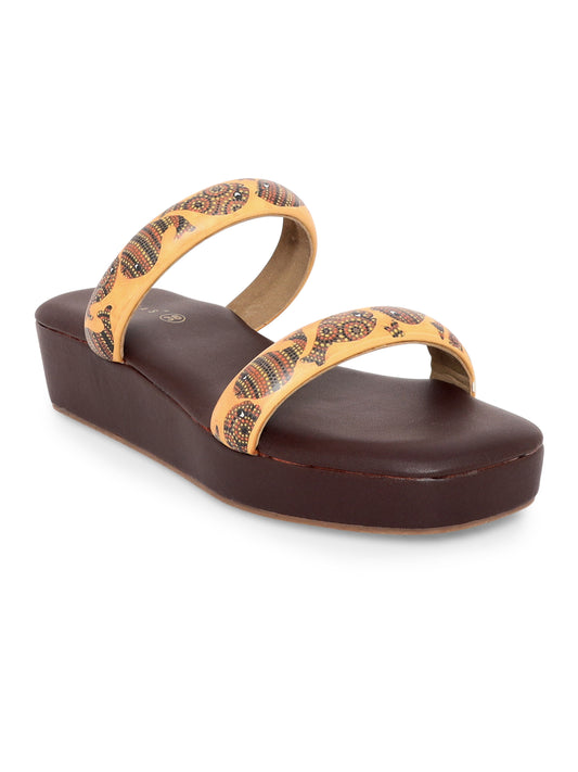 Yellow Bhil Art Slip Ons