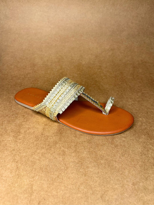 Golden Embroidered Kolhapuri Chappals