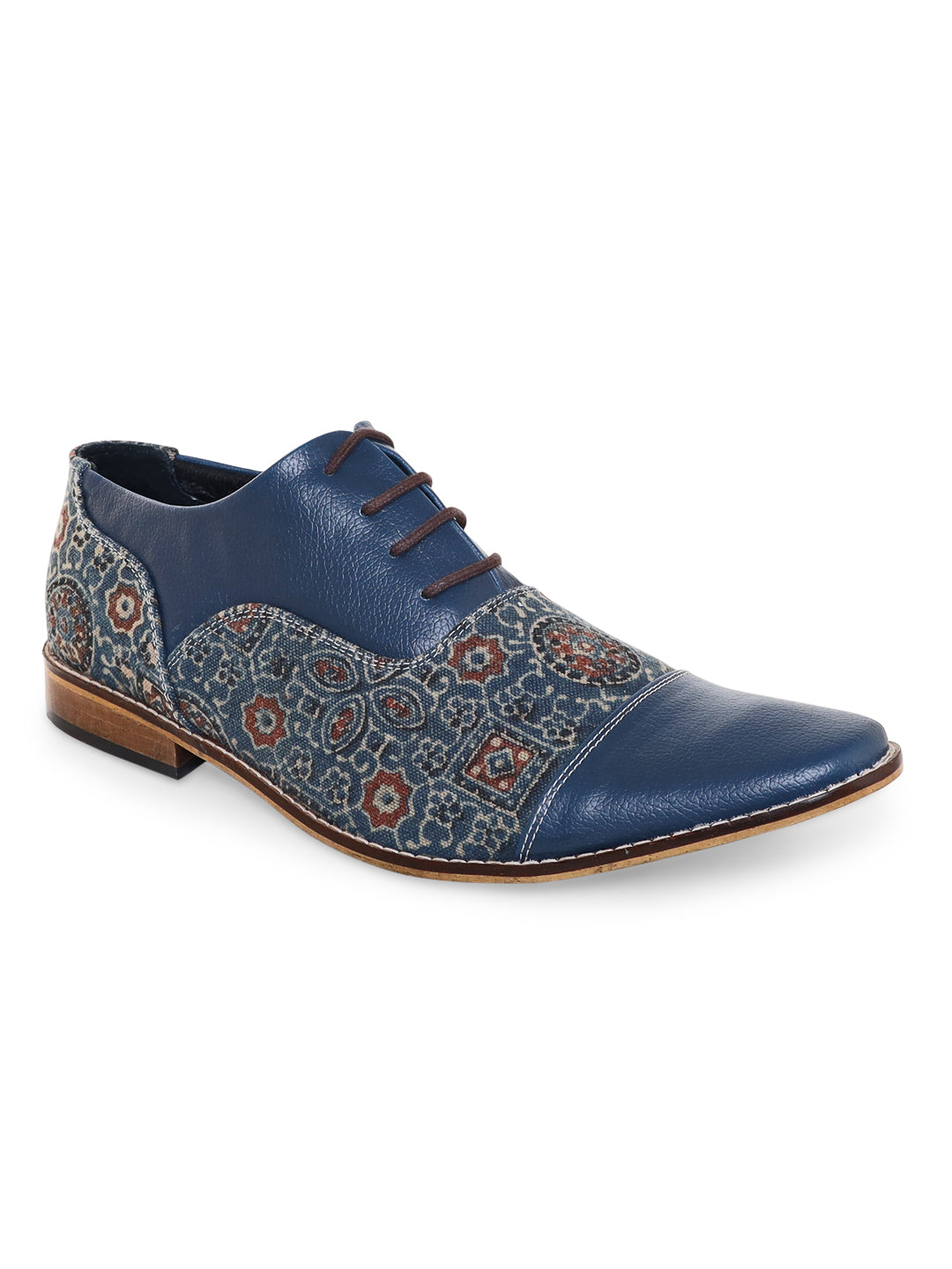 Blue Ethnic Ajrakh Print Brogues