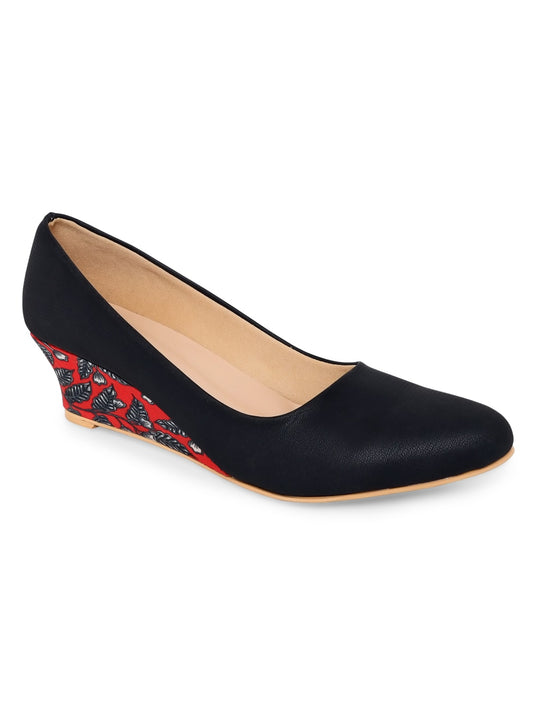 Black & Red Kalam Designer Wedges