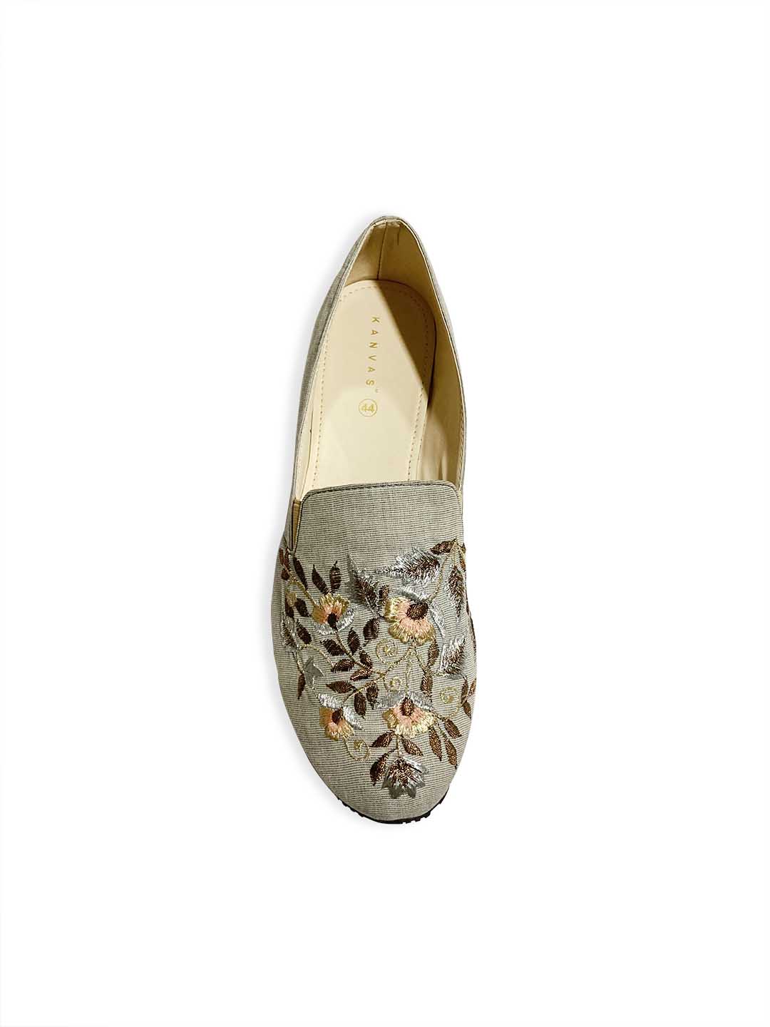 Grey Traditional Embroidered Moccasins