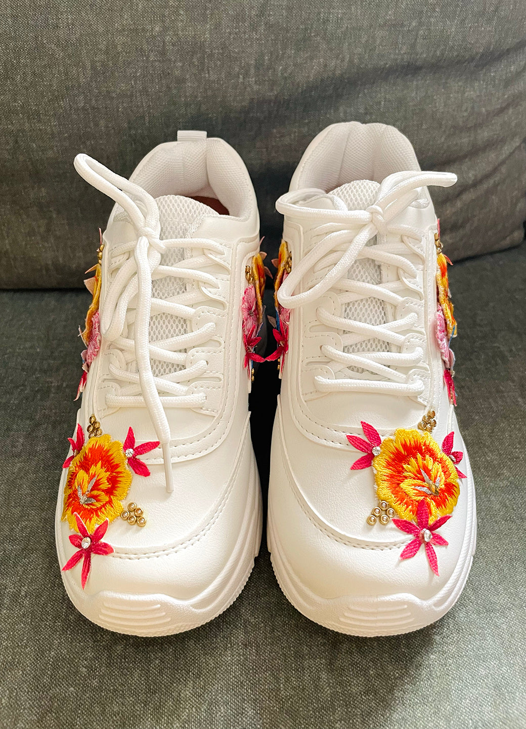 Colorful Hand Embroidered 3D Floral Sneakers