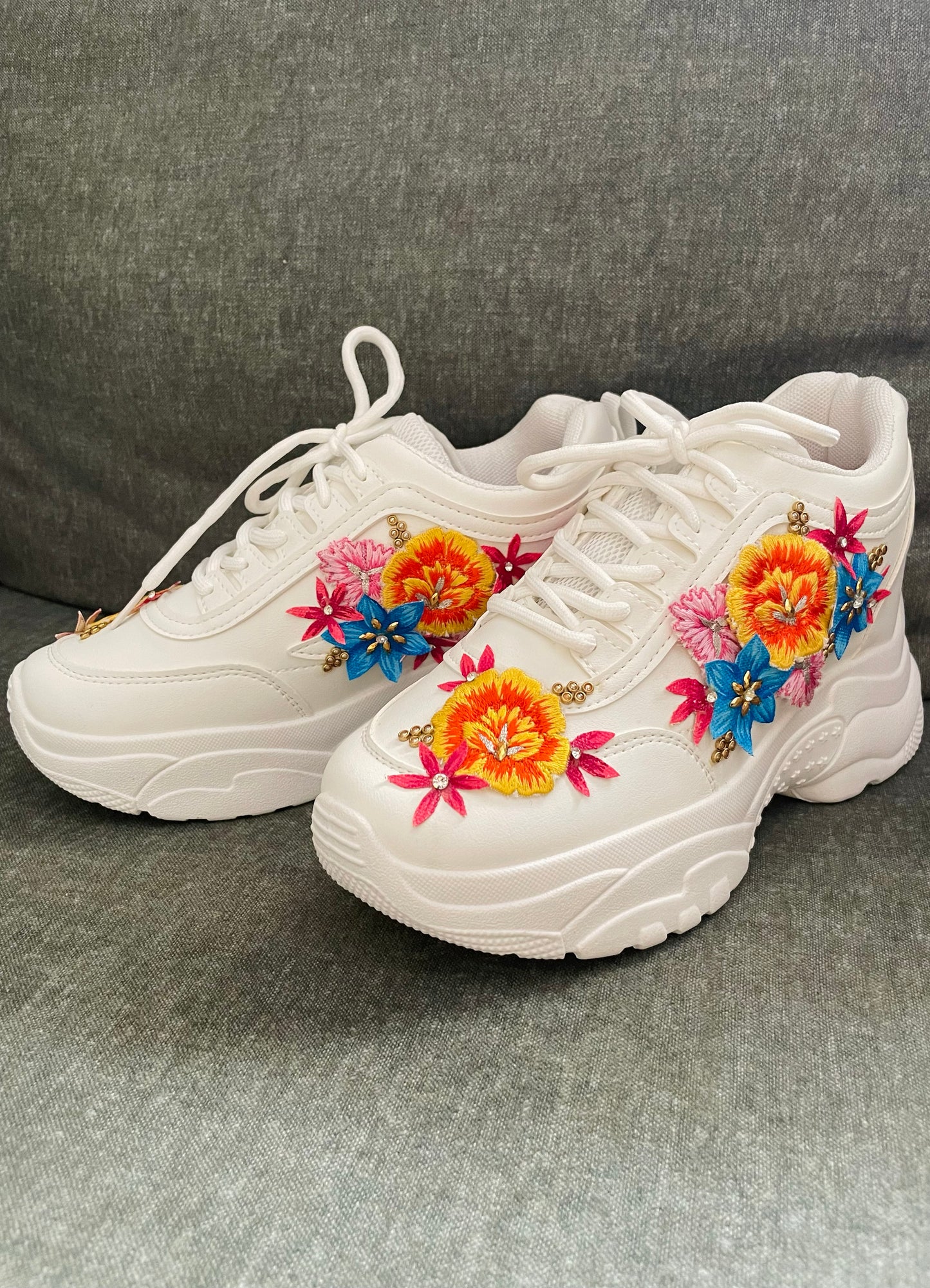 Colorful Hand Embroidered 3D Floral Sneakers