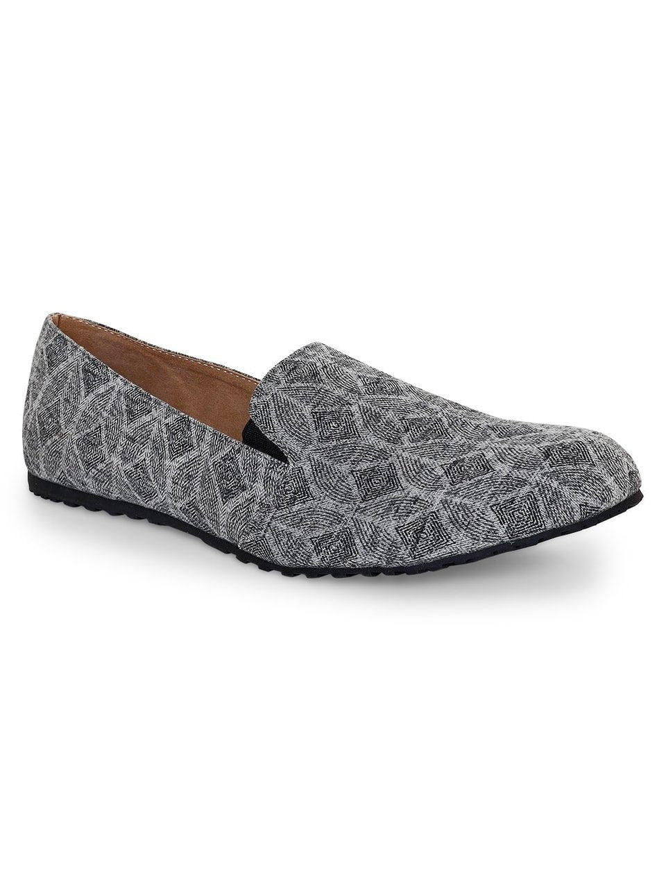 Grey Handcrafted Print Moccasin Shoes