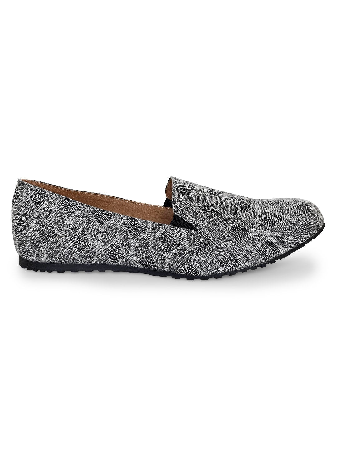 Grey Handcrafted Print Moccasin Shoes