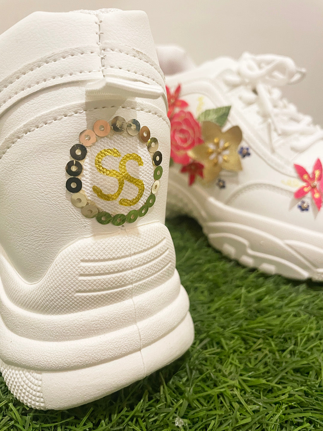 Colorful Designer Hand Painted 3D Floral Sneakers