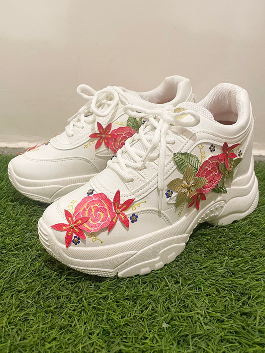 Colorful Designer Hand Painted 3D Floral Sneakers