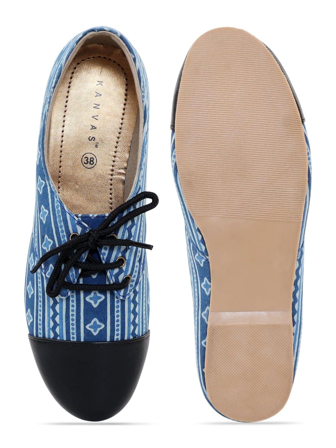 Indigo Dabu Print Oxford Shoes