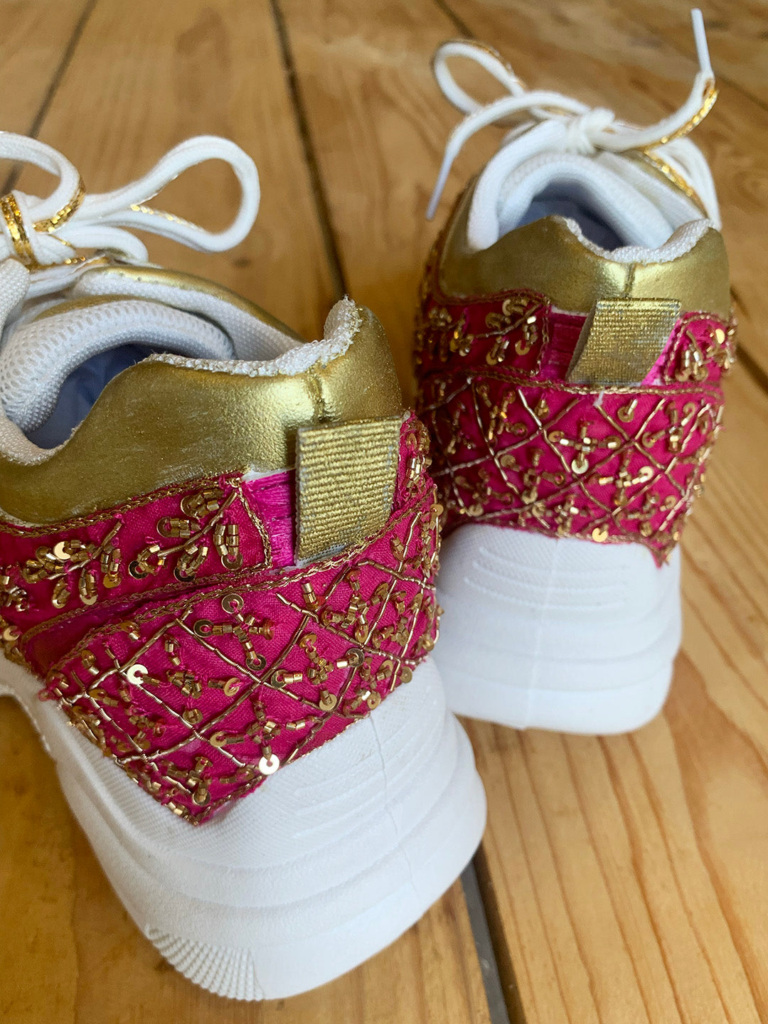 Intricately Crafted Magenta Zardozi Sneakers