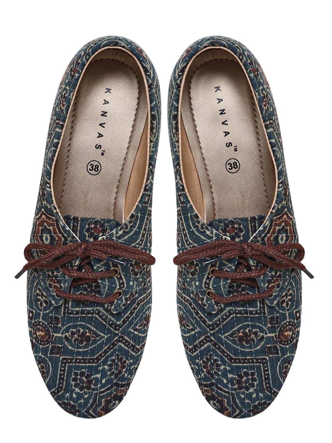 Dusty Green Kantha Ajrakh Oxford Shoes