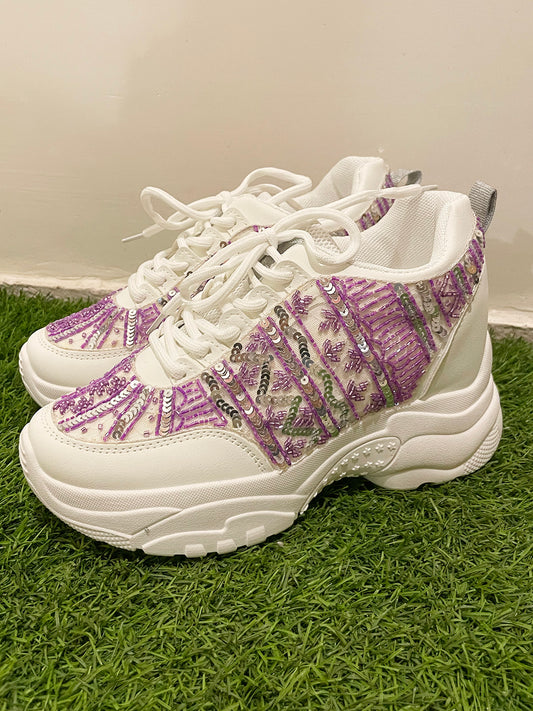 Lavender and Silver Sequins Custom Kanvas Sneakers