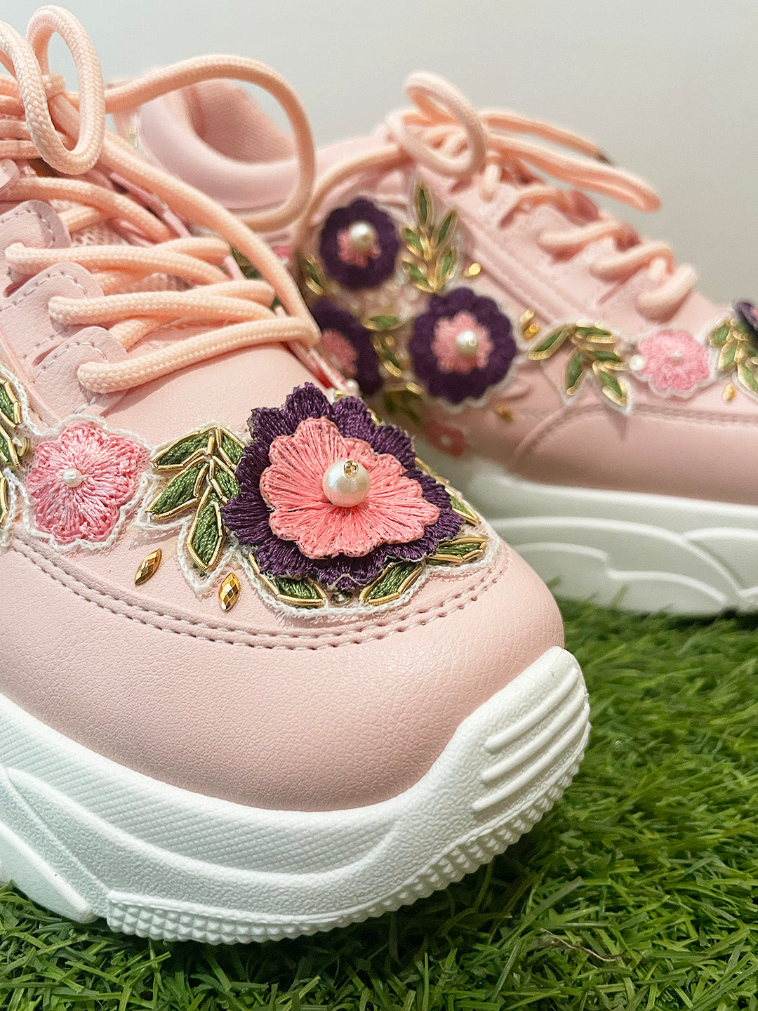 Pink Floral Handcrafted Bridal Sneakers