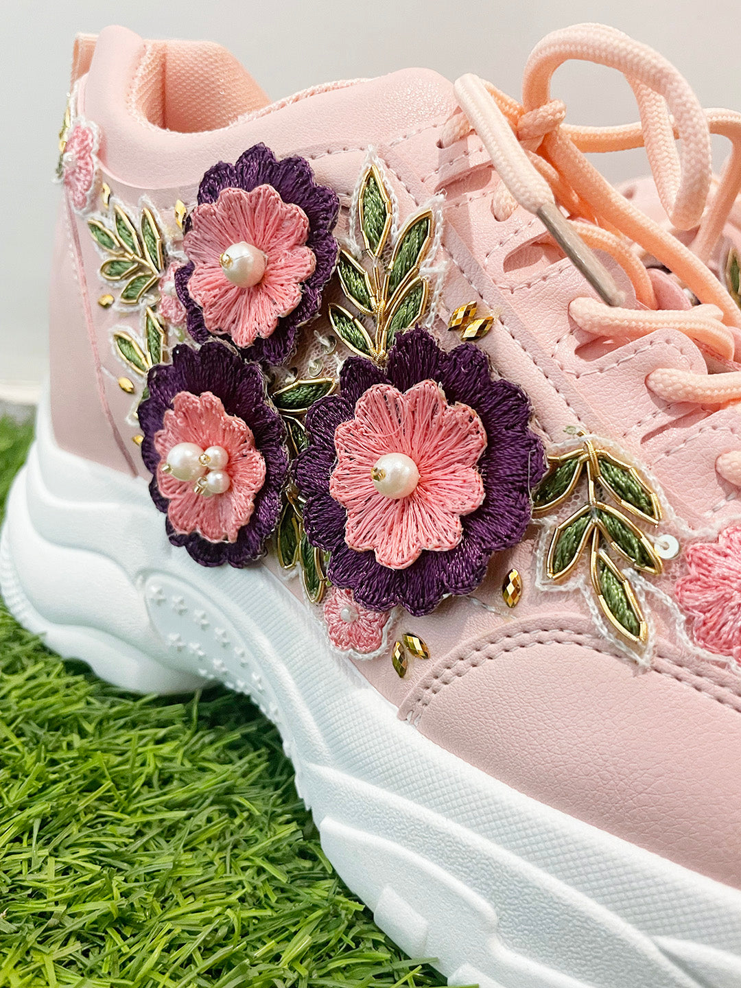 Pink Floral Handcrafted Bridal Sneakers