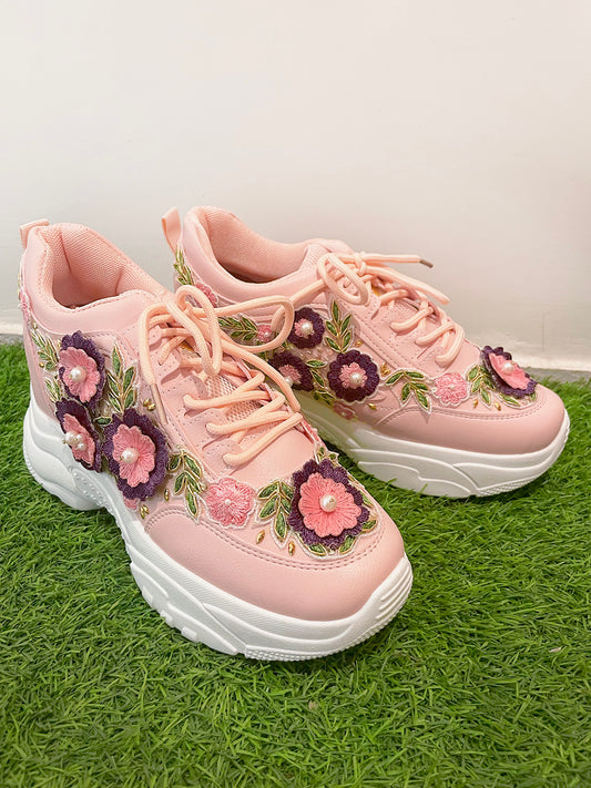 Pink Floral Handcrafted Bridal Sneakers