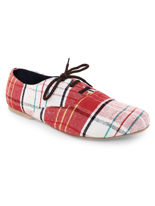 Red Chequered Traditional Weave Oxfords